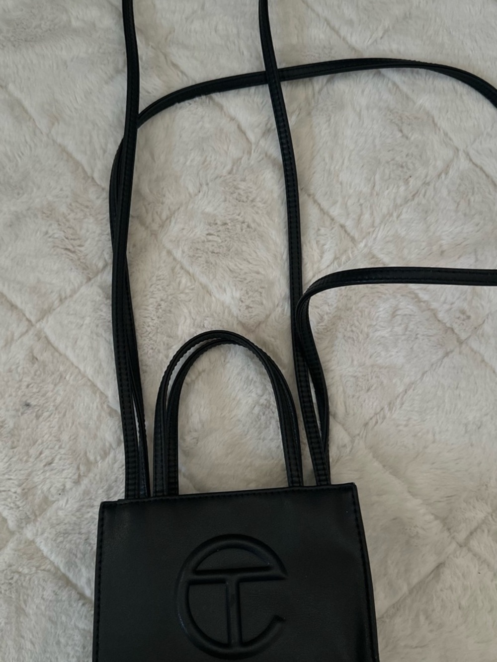 Telfar Black Mini Crossbody Tote with Embossed Logo